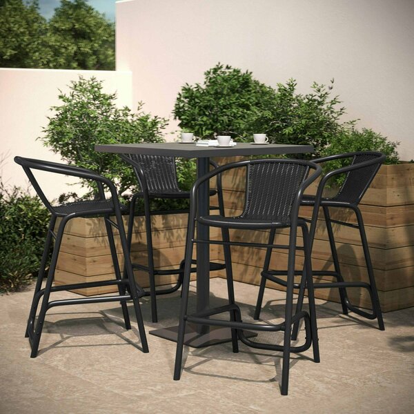 Flash Furniture Lila Set of 4 Commercial Grade Black Rattan Indoor-Outdoor Restaurant Barstool, 4PK 4-SDA-AD632032R-BK-GG